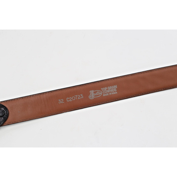 Vintage Black Leather Western Belt Ornate Silver Tone Buckle Size 32 Cowboy - Picture 12 of 16